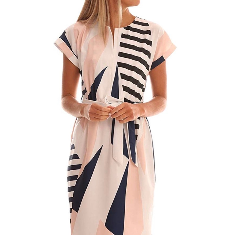 Midi, multi colored waist tie dress.